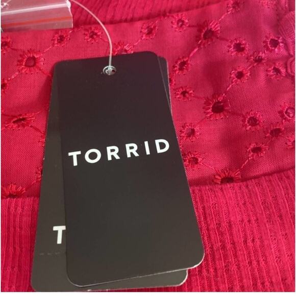 Torrid Cherries Jubilee Texture Knit Woven Eyelet Square Neck Swing Tank - Picture 5 of 8